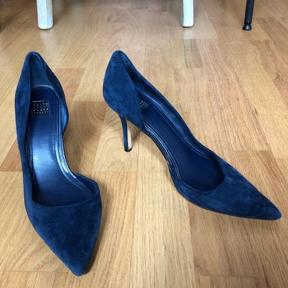 White House Black Market Shoes - WHBM Navy Blue Suede Pointed Toe Pumps  8.5 EUC